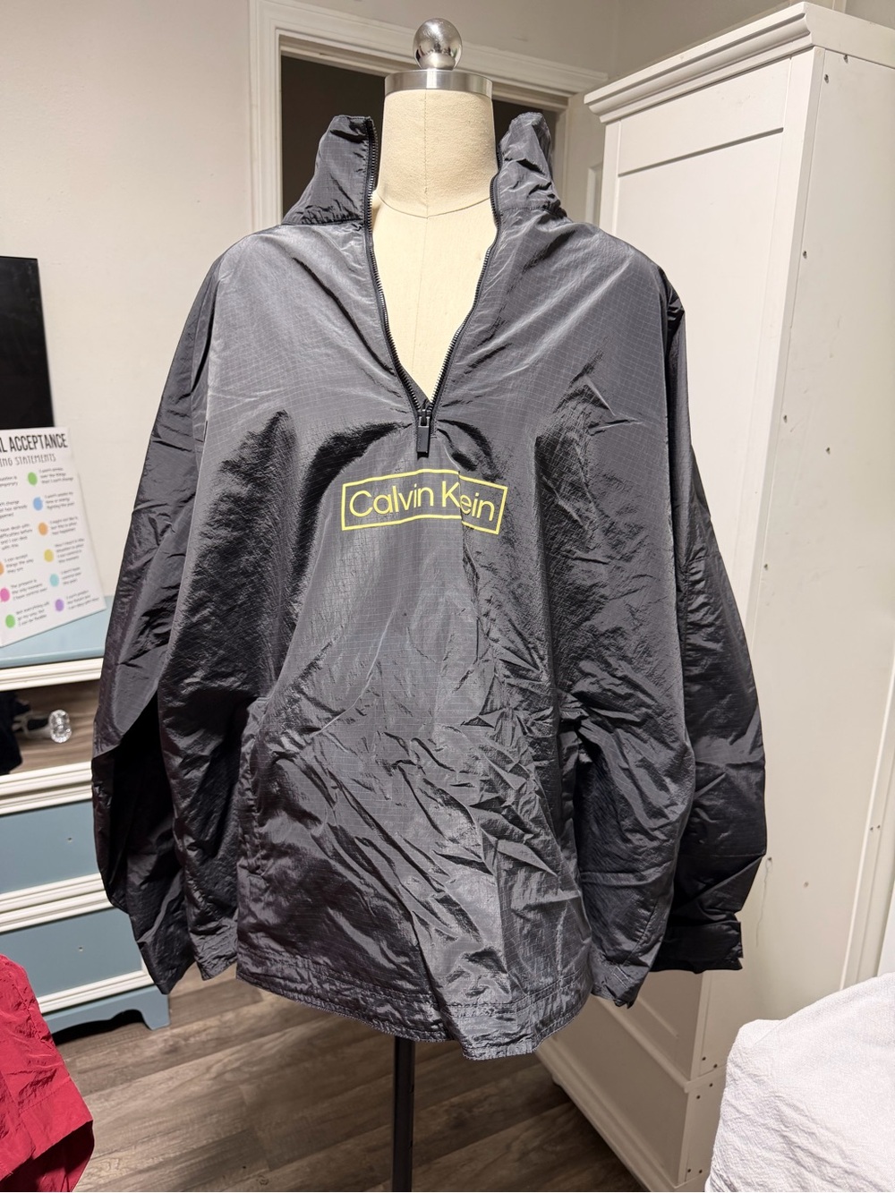 Calvin Klein Black Pullover Windbreaker with Neon Yellow Logo
